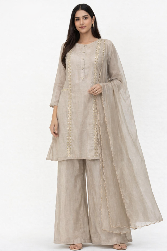 Glass Tissue Metalic Silver Sharara Set