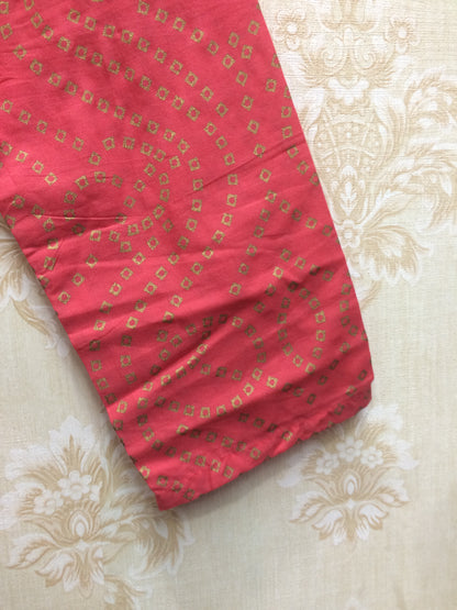 Bright Coral Cotton Kurti with Gold Bandhani Print