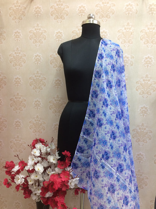 Silk blue floral printed dupatta