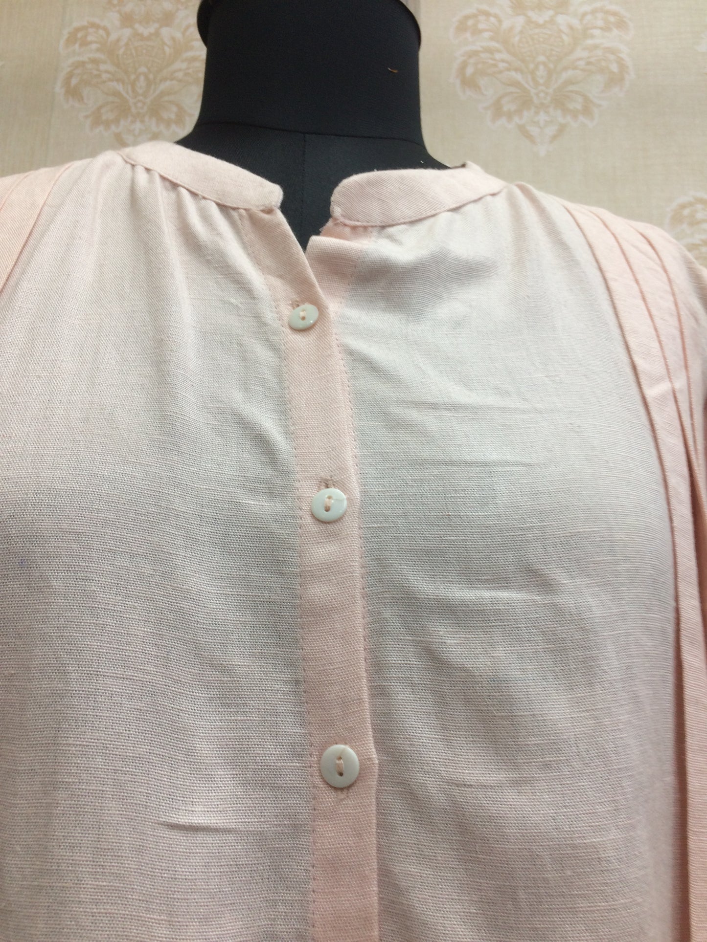 Light Pink Mul Cotton Tunic Top with Mandarin Collar