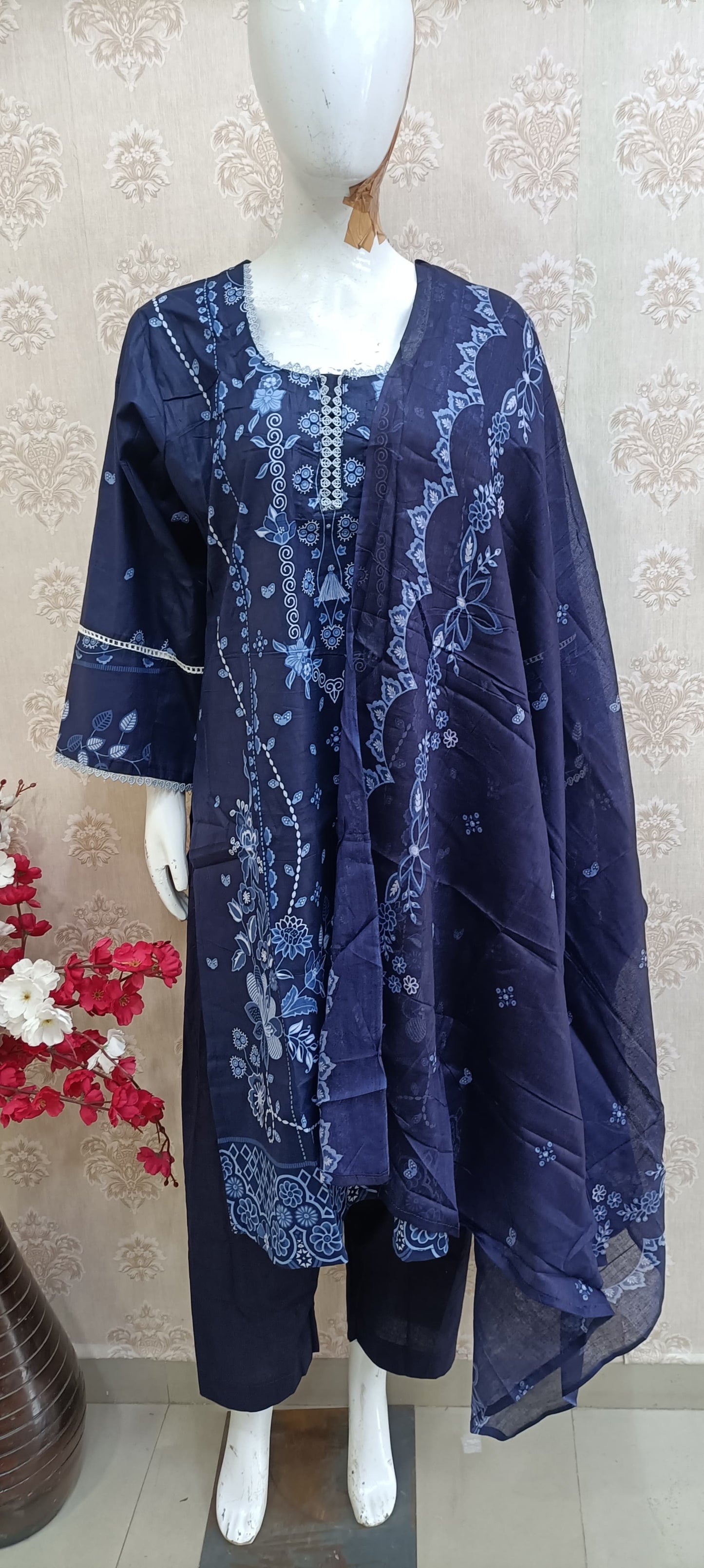 Printed Pakistani Style Suit 3 Piece Cotton