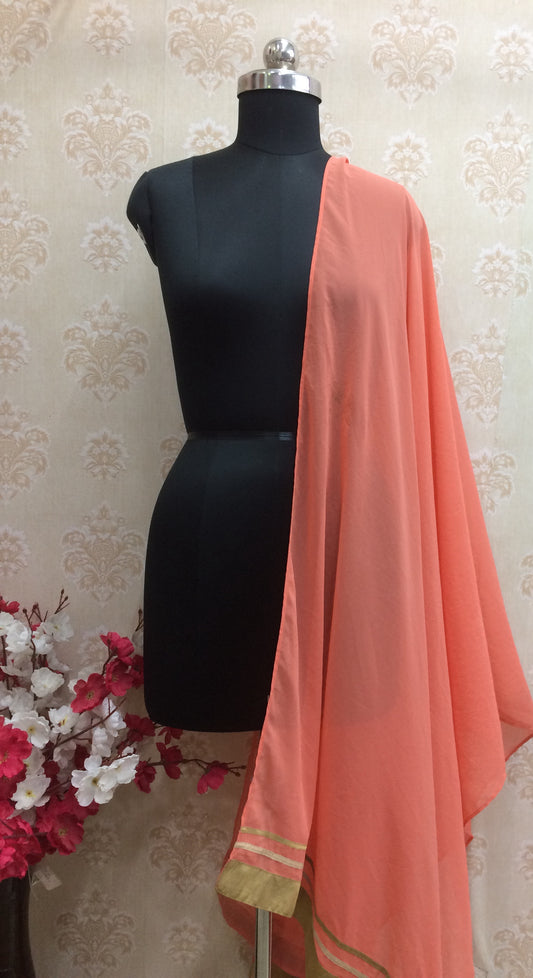 Peach Chiffon Dupatta with Gold Border