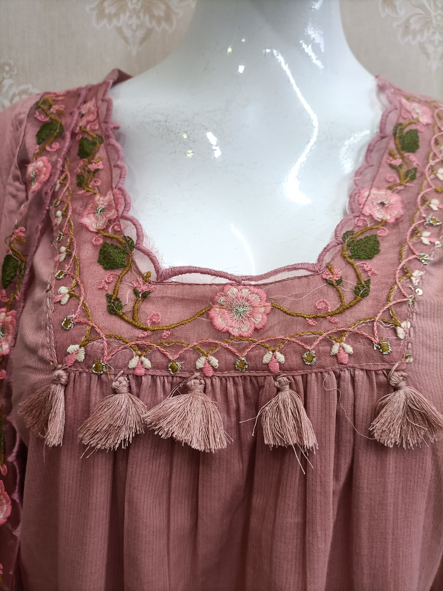 Mauve Embroidered Cotton Kurta Set with Dupatta