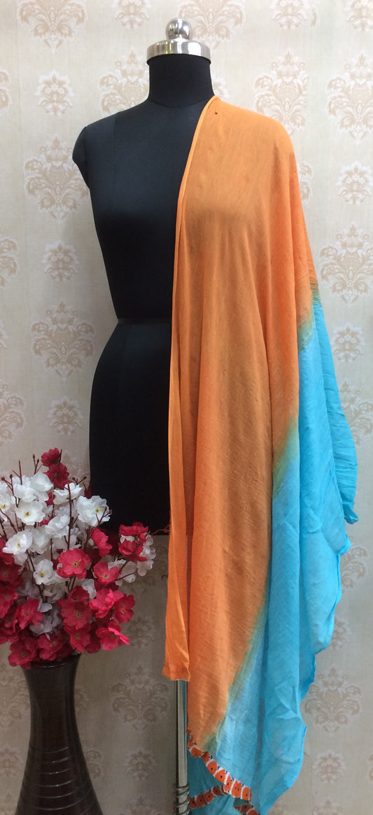 Sky blue and orange double shade cotton dupatta