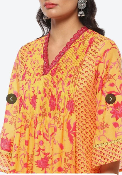 Aabroo Orange & Pink A-Line Kurti