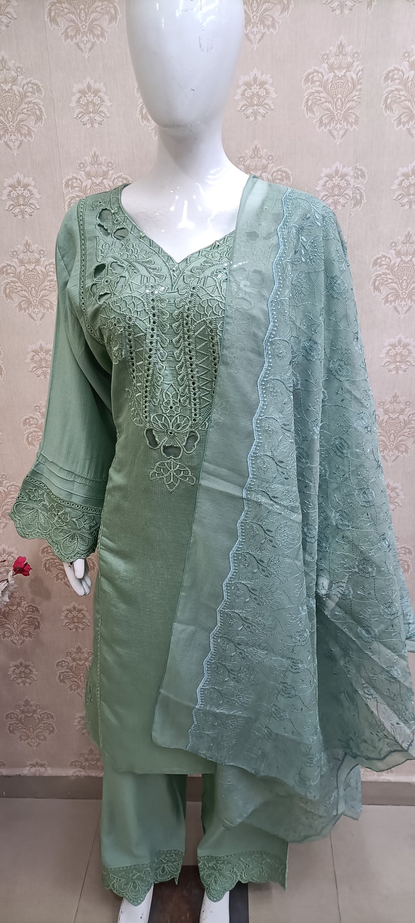 Elegant Embroidered 3-Piece Suit (Readymade)