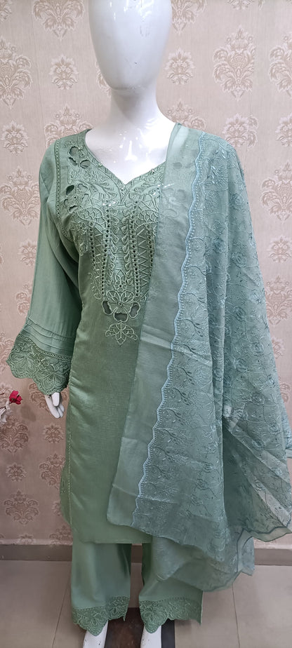 Elegant Embroidered 3-Piece Suit (Readymade)