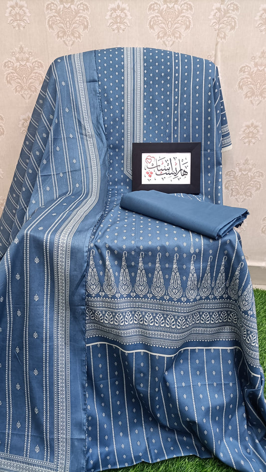 Bin Saeed Premium Unstitched Printed Lawn – Dusty Slate Blue