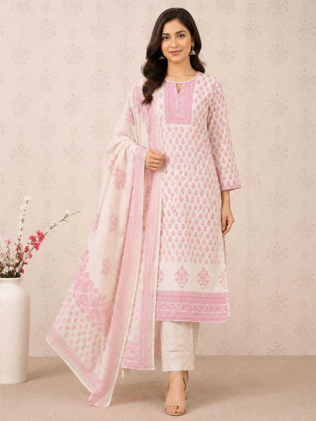 Sahin off white and pink Pakistani style dress