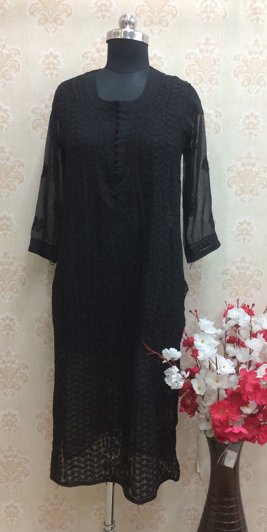 Lakhnowi - chiffon Black