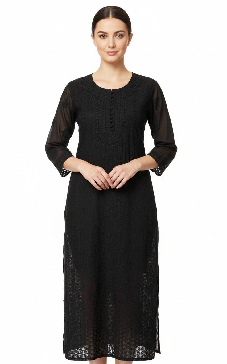 Lakhnowi - chiffon Black