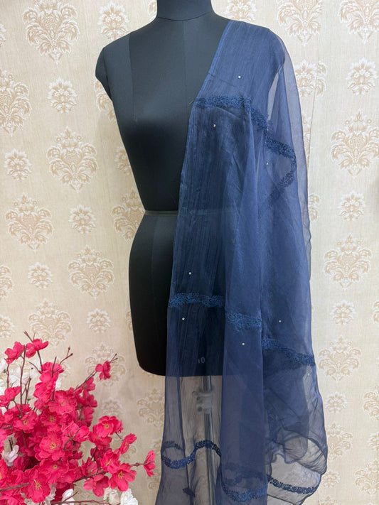 Midnight Blue Sheer Organza Dupatta