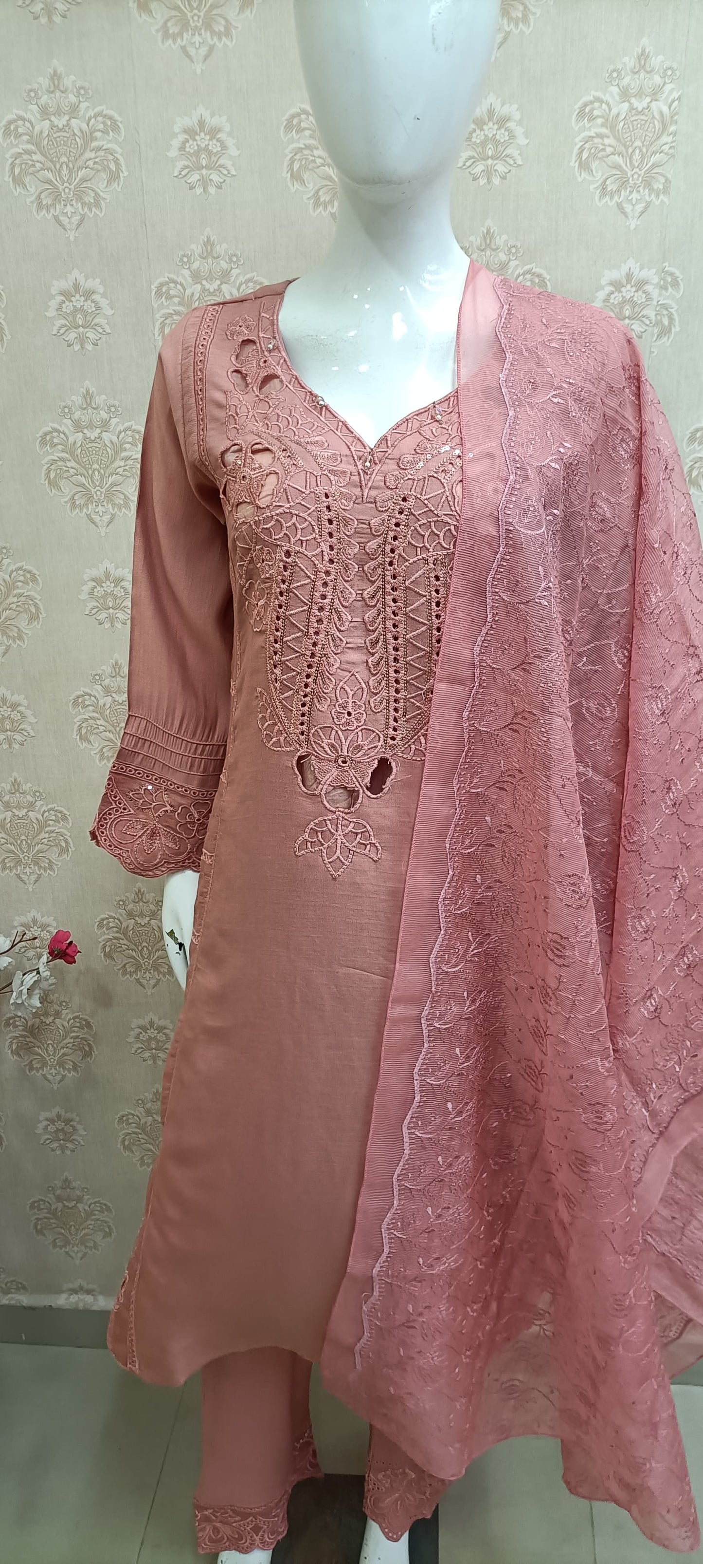 Elegant Embroidered 3-Piece Suit (Readymade)