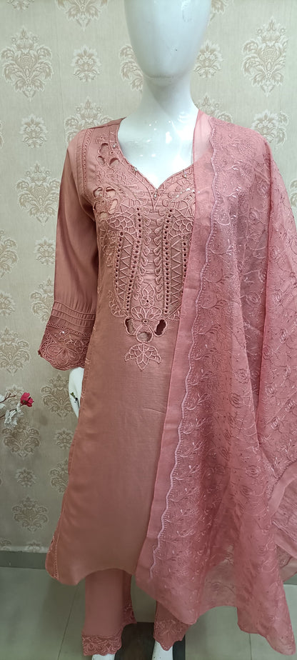 Elegant Embroidered 3-Piece Suit (Readymade)