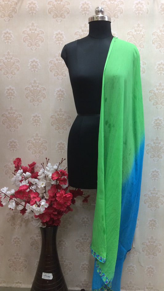 Cotton double shade dupatta green ab blue