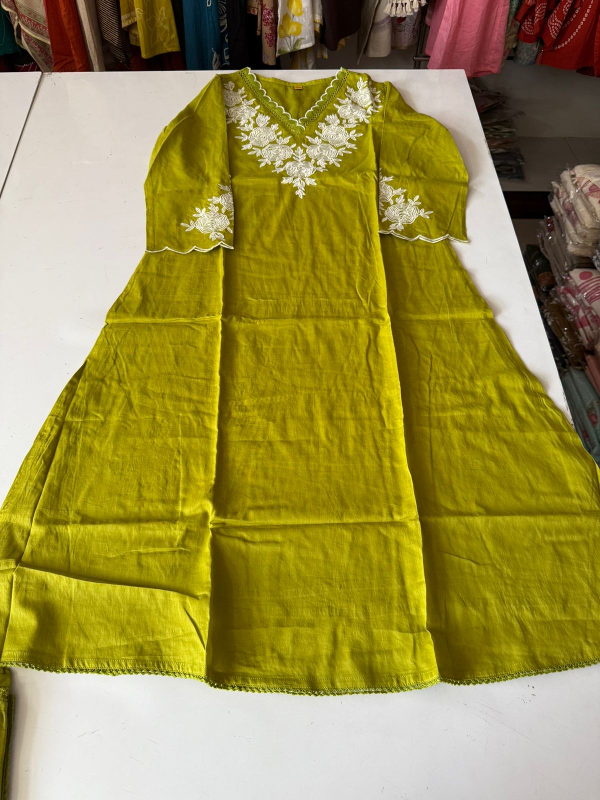 Farzana Lime Green Embroidered A line Set