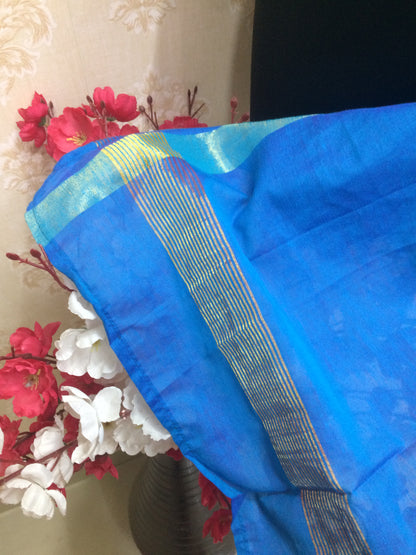 Vibrant Royal Blue Art Silk Dupatta with Gold Zari Border