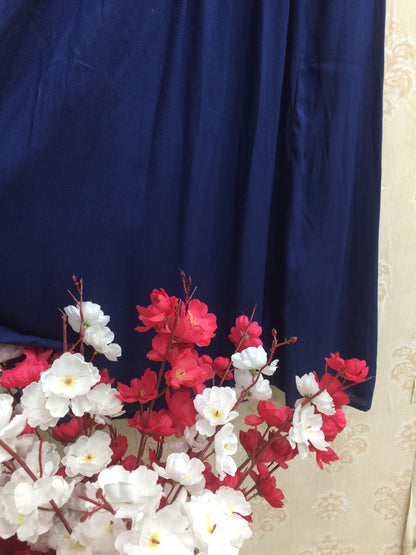 Navy Blue Rayon Kurti with Pleated Yoke