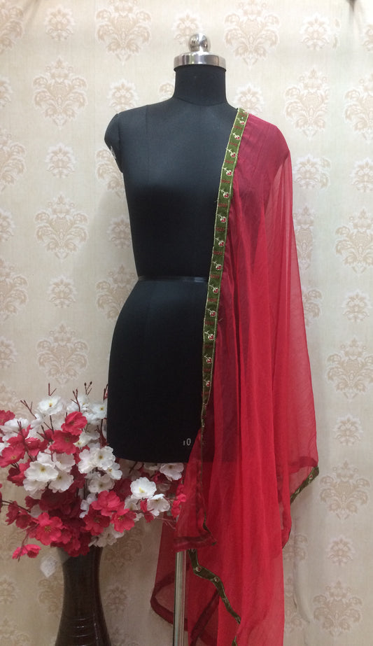 Red Organza Dupatta with Embroidered Border