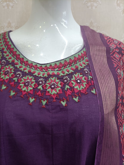 Heidi Elegant Aubergine Anarkali Suit with Woven Dupatta