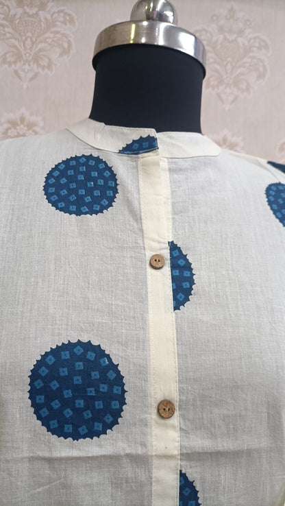 White Polka Dot Hand Block Print Tunic