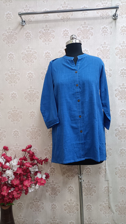 Vibrant Azure Blue Textured Cotton Tunic