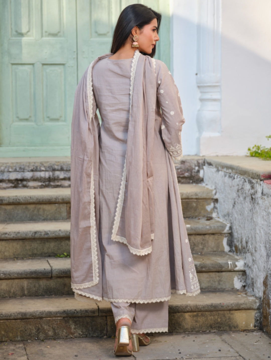 Sheena Mauve Mist Hand-Embroidered Chikankari Anarkali Set