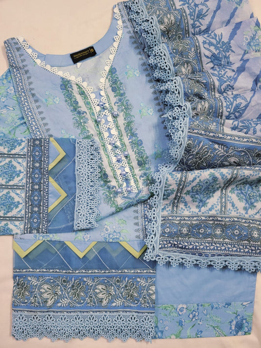 Amna Pastel Floral Lace-Trim Lawn 3-Piece Suit
