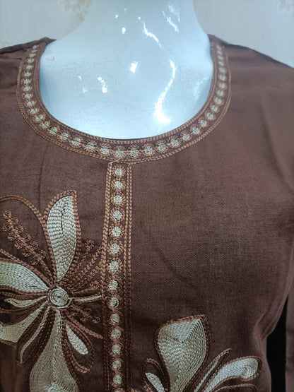 Rich Coffee Brown Floral Kurta Set £ Wide-Leg Palazzo with dupatta
