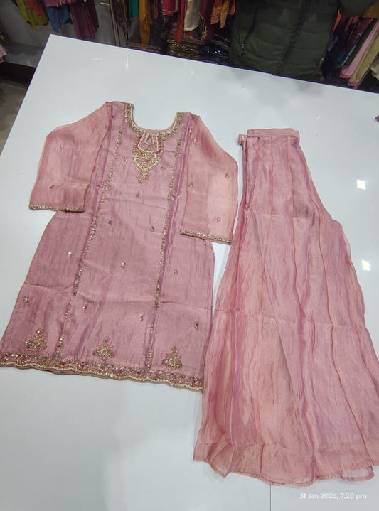 Zuzia Blush pink hand embroidered sharara set
