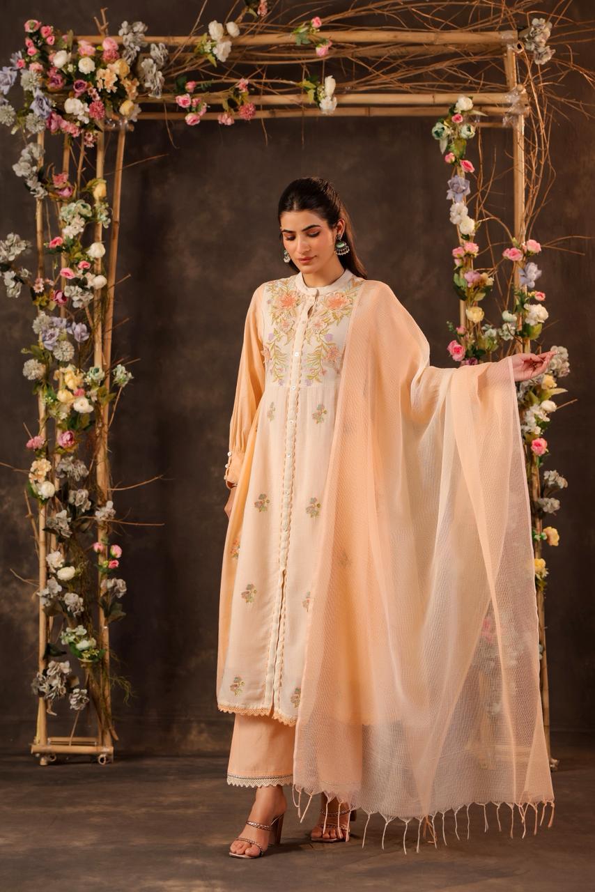 Peach Front-Slit Anarkali Set