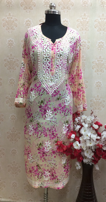 Multi floral printed Lucknowi kurti