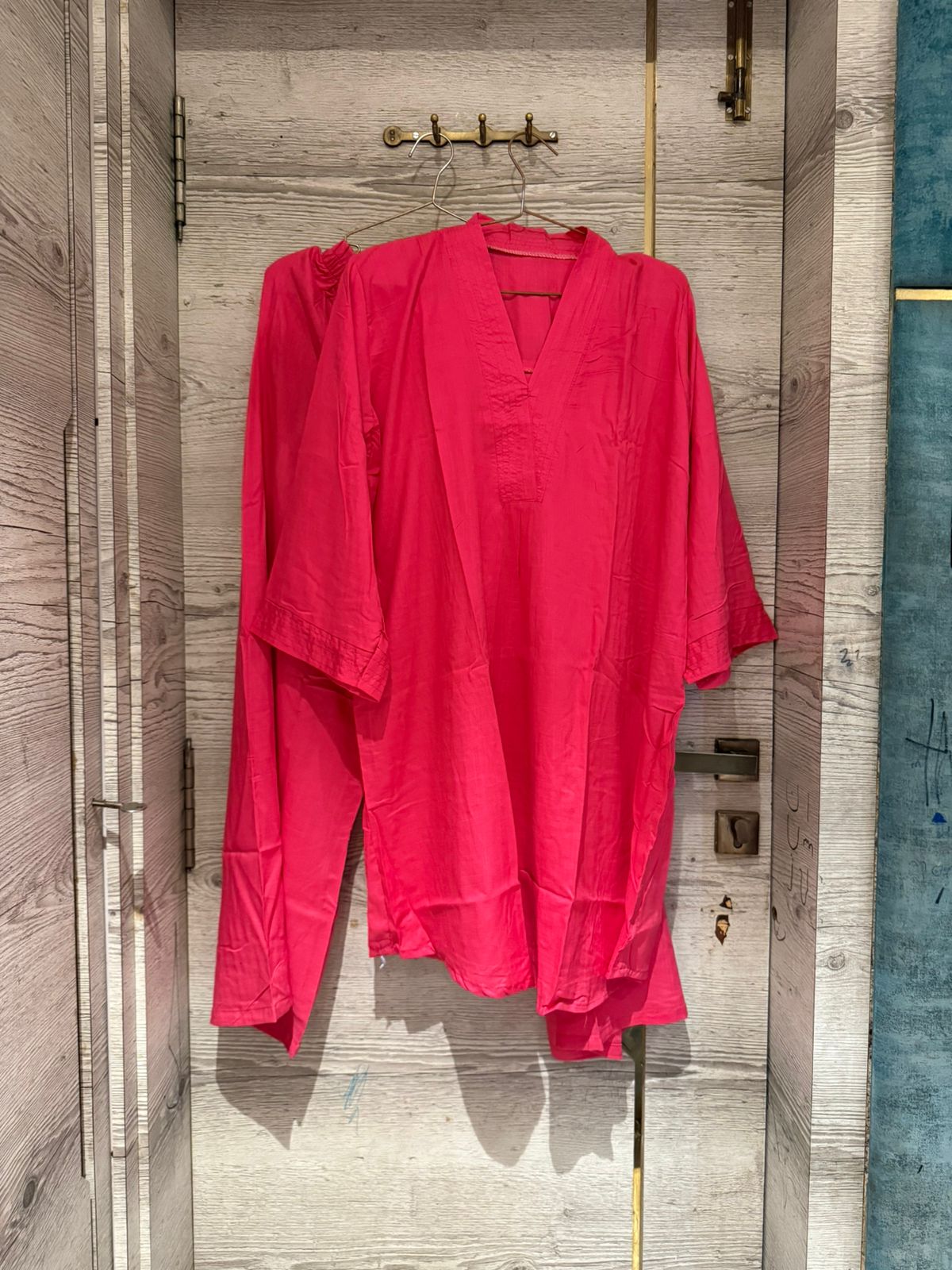 Cotton Co-ord Set - V-Neck Tunic & Wide-Leg Trousers