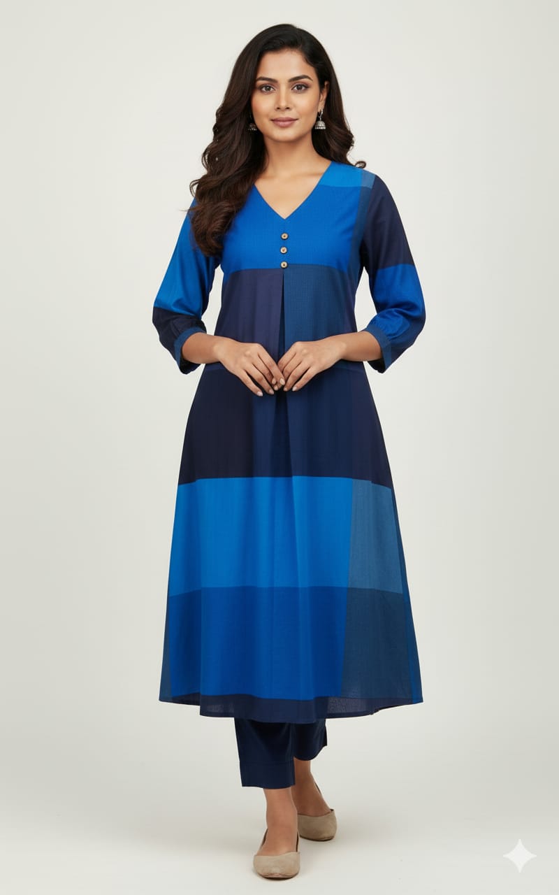 Vibrant Color Block cotton  Kurta Tunic Top