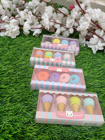 Kawaii Dessert Shop Eraser Set – 4-Piece Cute Collectible Stationery