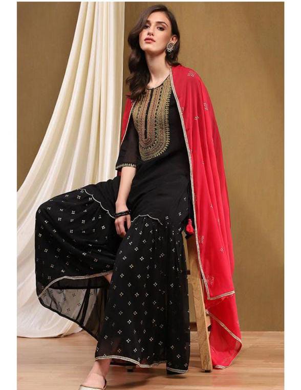 Biba black garara and pink dupatta