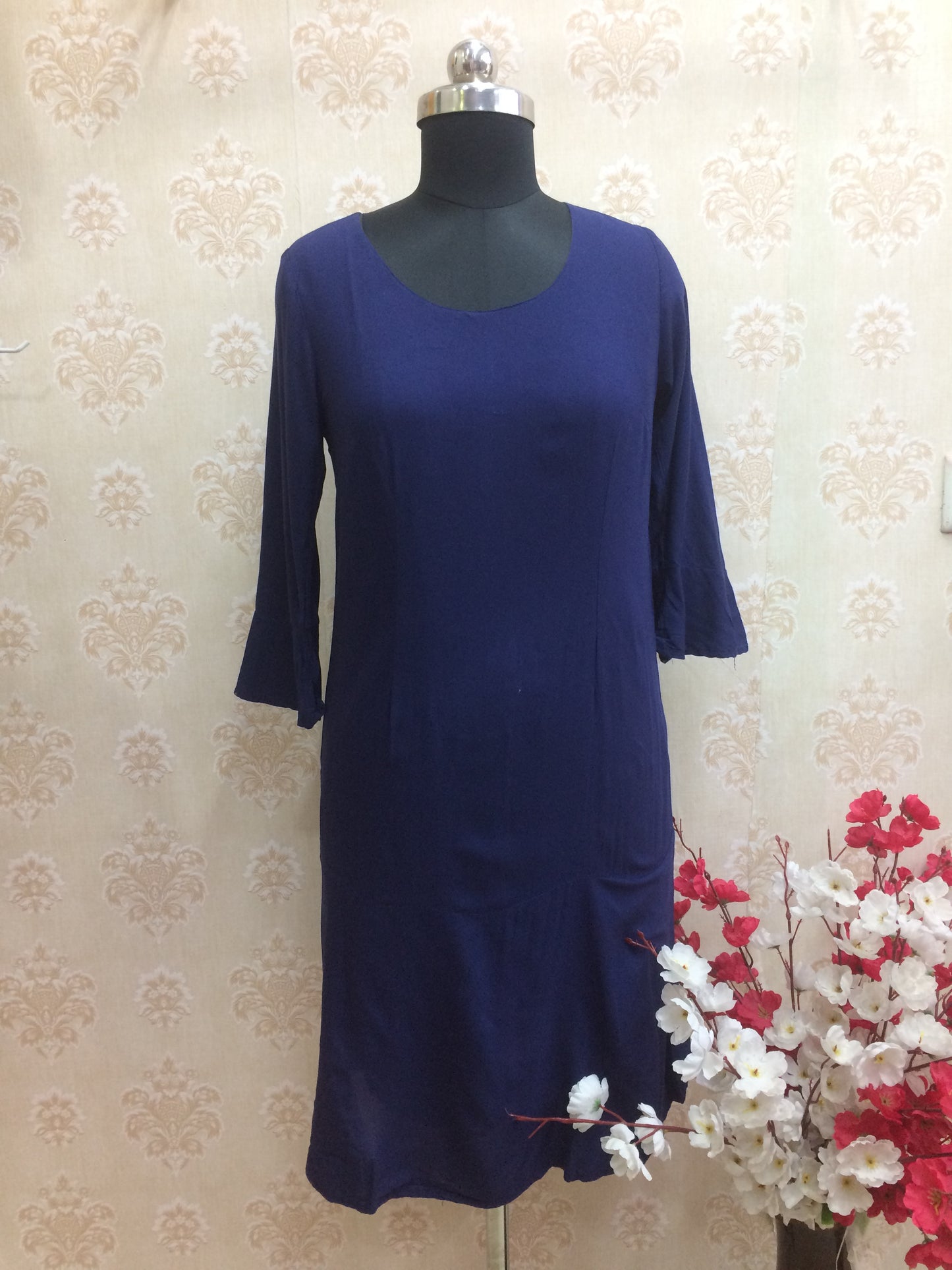 Classic Navy Blue Solid Rayon Kurti