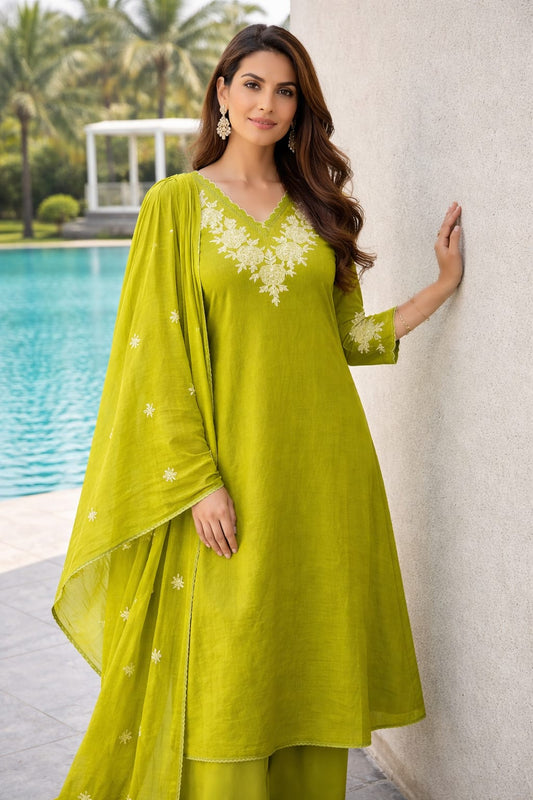 Farzana Lime Green Embroidered A line Set