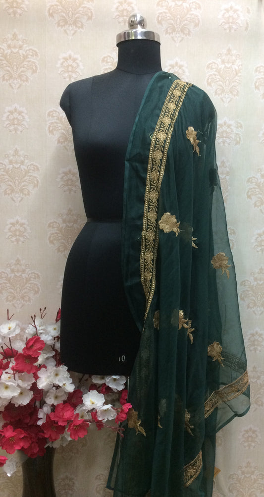 Green Dupatta with golden embroidery