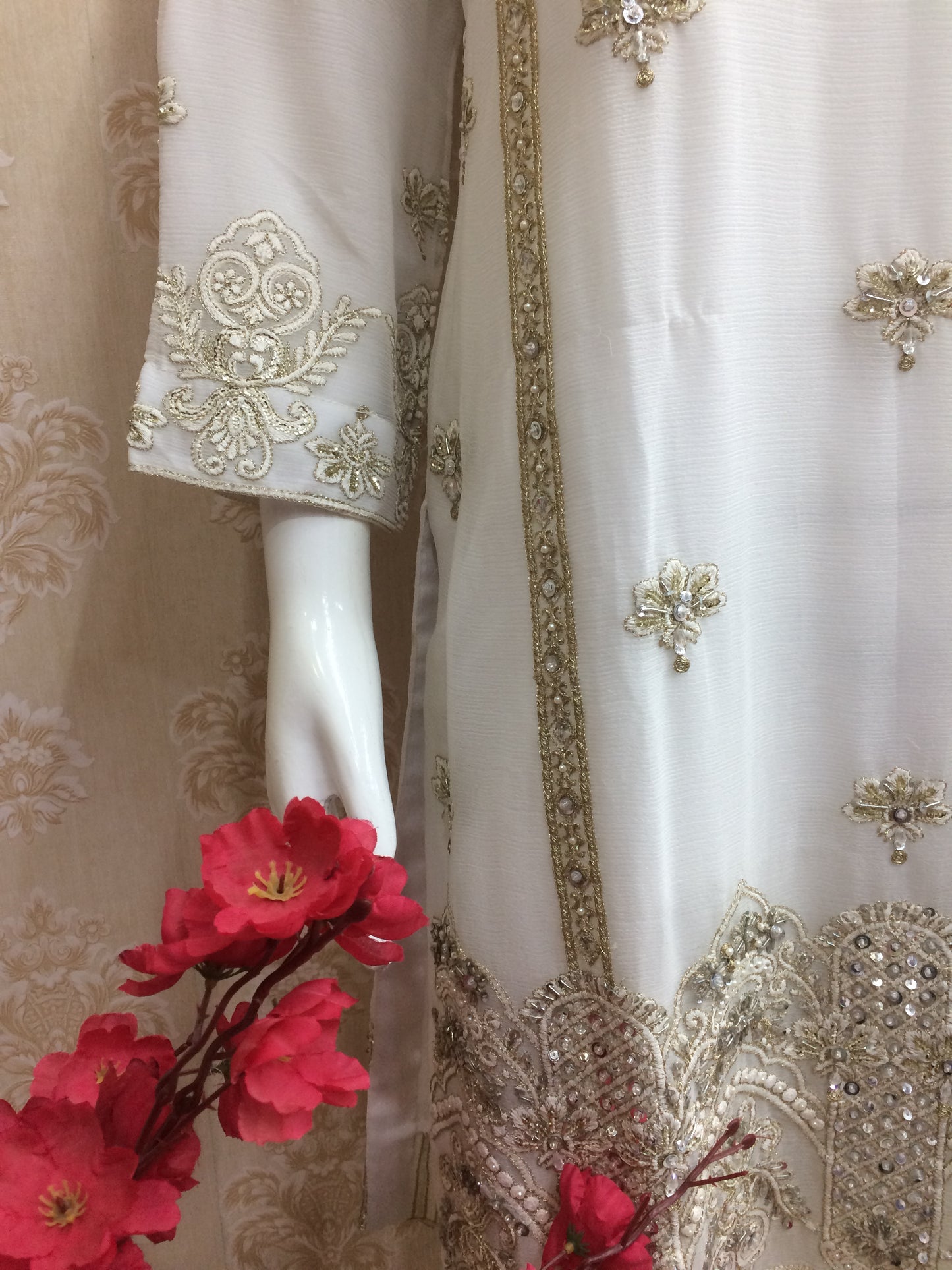 Elegant White Heavily Embroidered Chiffon Pakistani dress