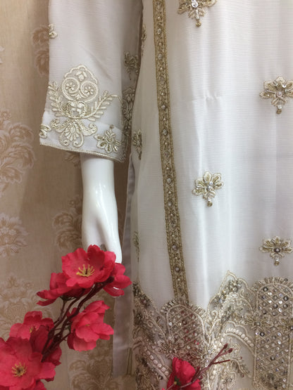 Elegant White Heavily Embroidered Chiffon Pakistani dress