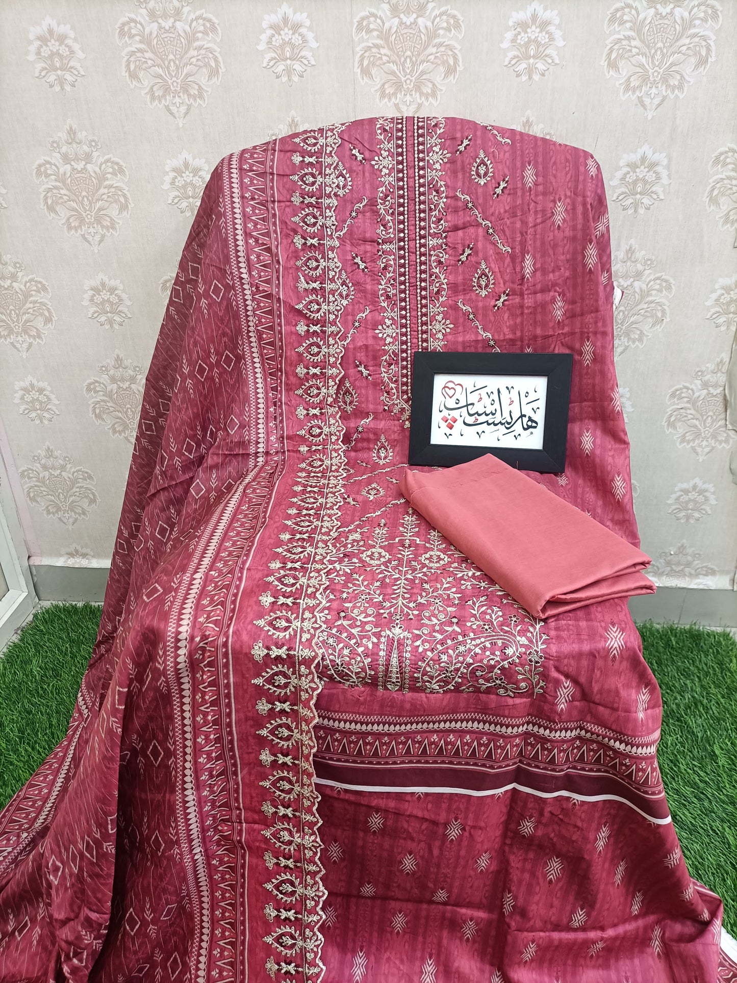 Unstitched Pakistani Embroidery 3-piece set