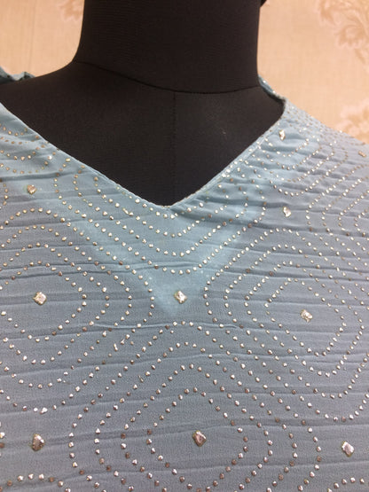 Elegant Sky Blue Chiffon/Georgette Kurti with Sequin Work