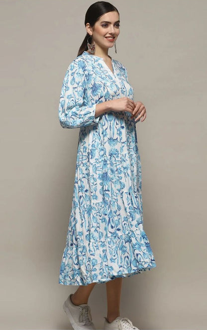 Azure Bloom Printed Cotton Kurti