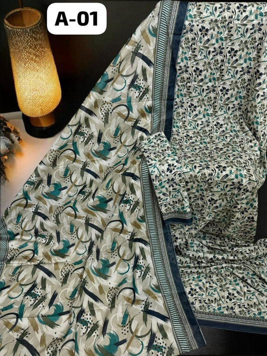 Bin Saeed Unstitched Printed Lawn 3-Piece Suit