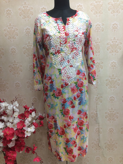 Multi floral printed Lucknowi kurti