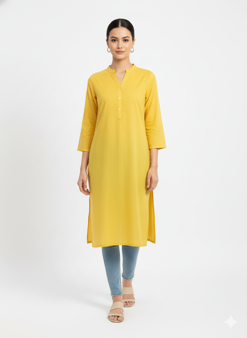 Saada plain kurti  yellow and purple