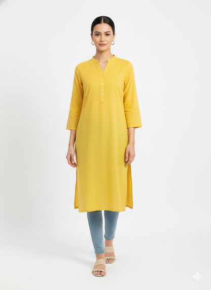 Saada plain kurti  yellow and purple