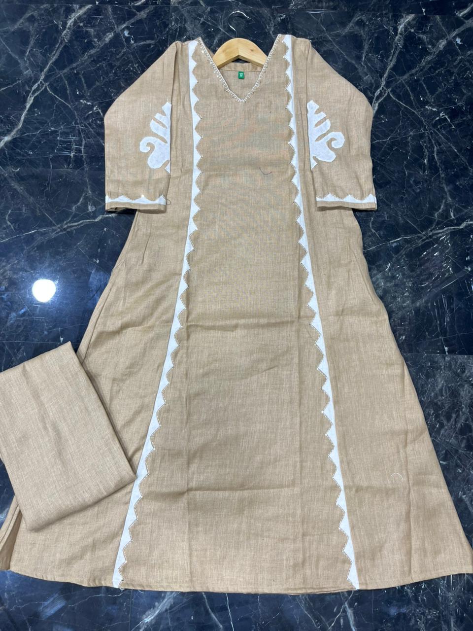 Beige A-line kurta set