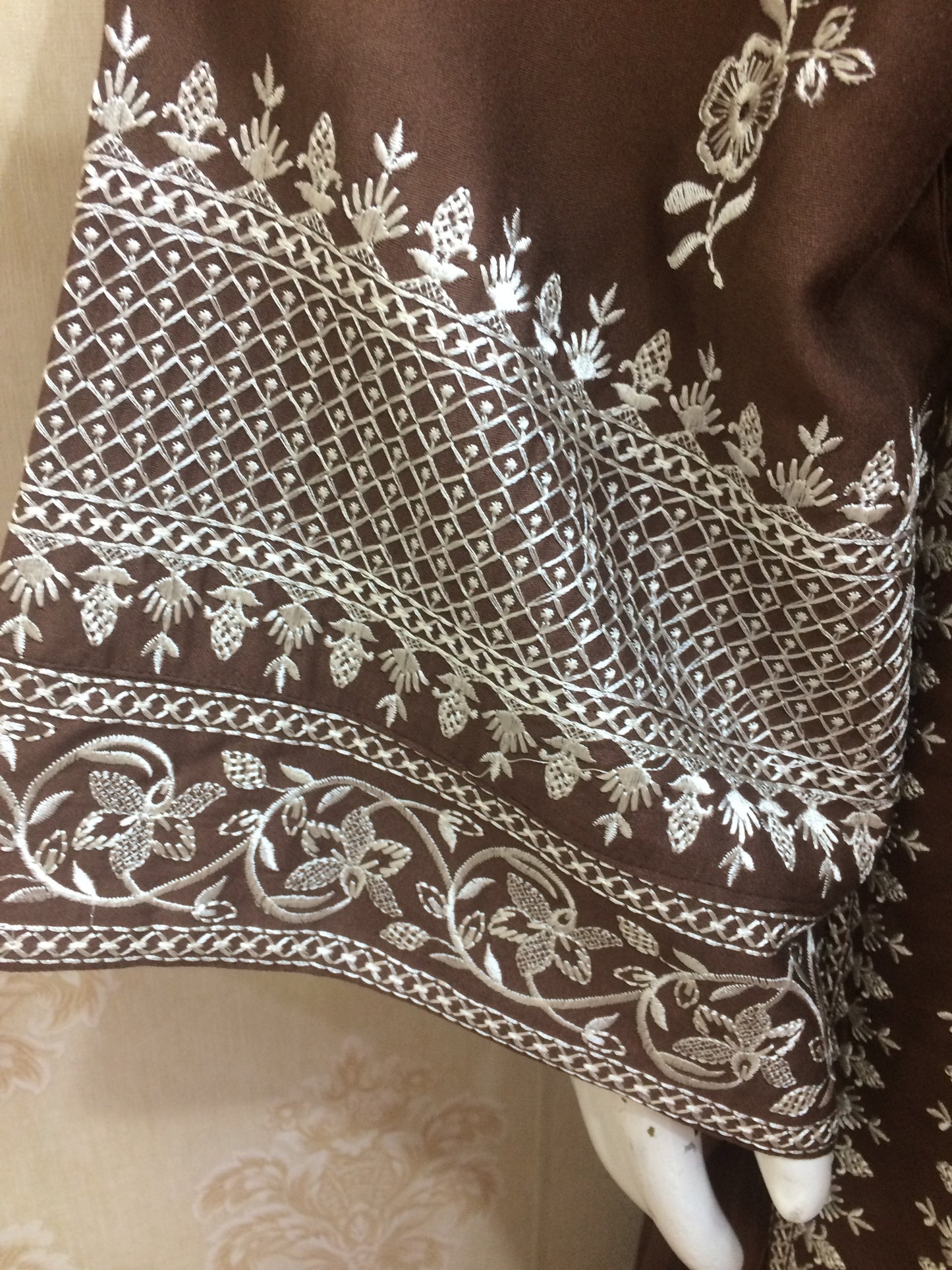 Elegant Embroidered rust and brown rayon Suit Set with Printed Dupatta